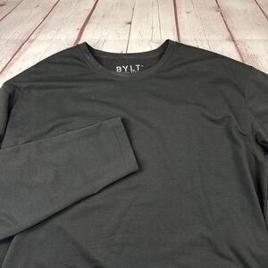 BYLT Shirt Mens XL Black Basic Crew Long Sleeve Split Hem BYLT Blend